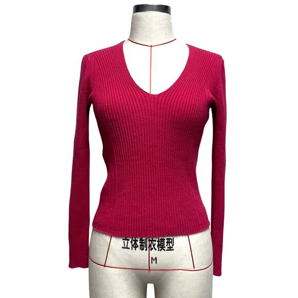 Armani Exchange Women's V-Neck Ribbed Sweater - Red, size S - Picture 2 of 8